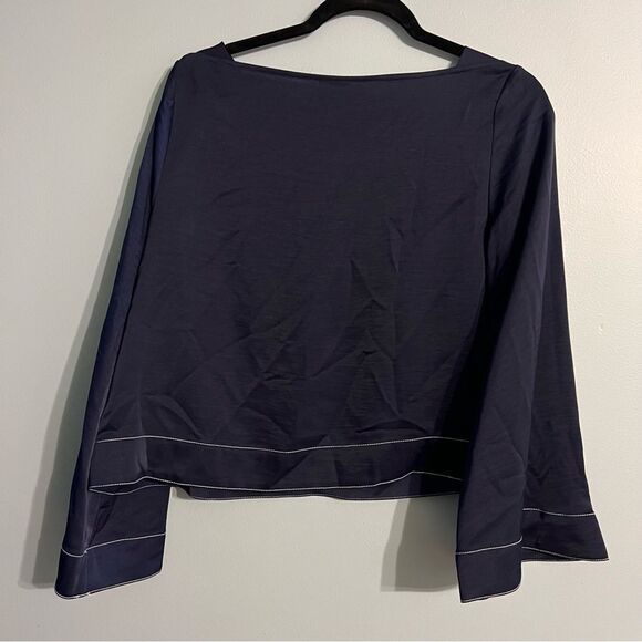 Navy PROLOGUE LONG WIDE SLEEVE SQUARE NECK BLOUSE SHIRT TOP Sz Small women - Picture 6 of 11